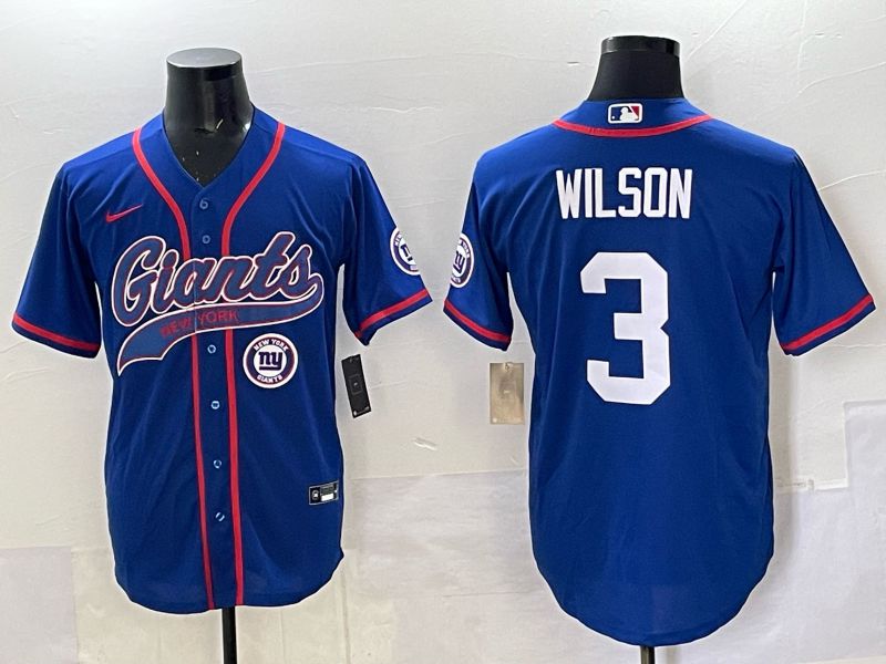 Men 2025 New York Giants 3 Wilson Blue Joint Name Nike Limited NFL Jersey style 07